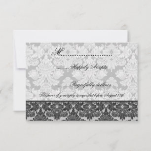 Placa RSVP de Casamento tema damasco Preto e Cinza