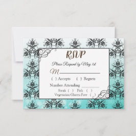 Placa RSVP de Casamento tema damasco Preto e Teal