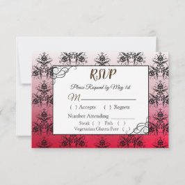 Placa RSVP de Casamento tema damasco Preto e Verme