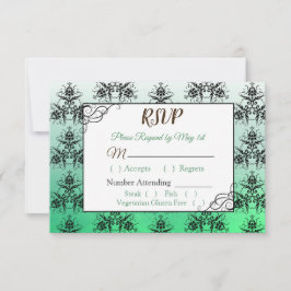Placa RSVP de Casamento tema damasco Verde