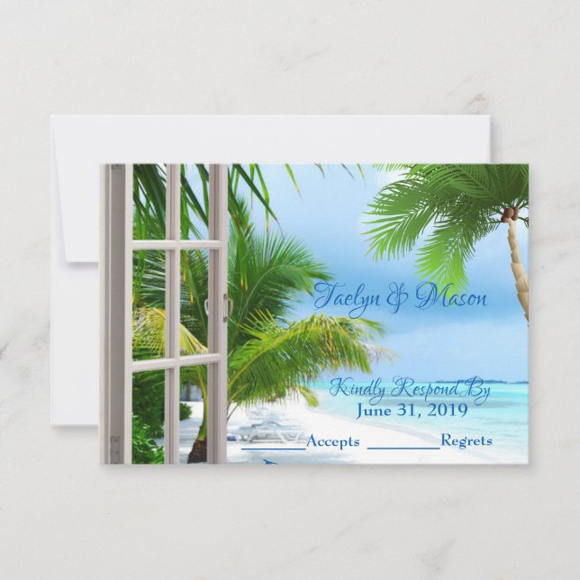 Placa RSVP de Casamento Tropical de Praia (Frente)