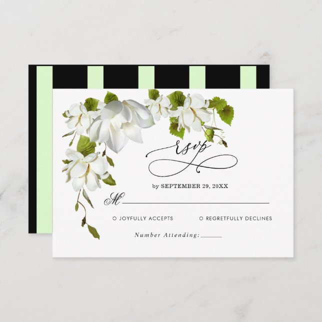 Placa RSVP de Casamento Verde da Orquídea Branca E (Frente/Verso)