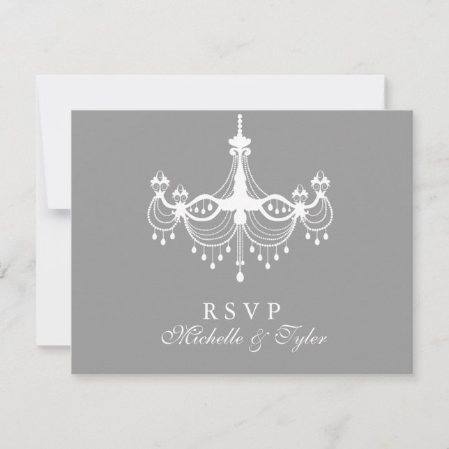 Placa RSVP de Chandelier Branco e Prata (Frente)