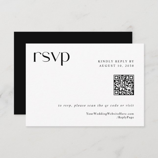 Placa RSVP de Código QR de Casamento Elegante Mode (Frente/Verso)