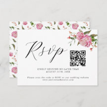 Placa RSVP de Código QR de Casamento Floral Rosa