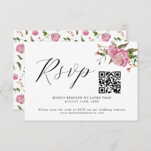 Placa RSVP de Código QR de Casamento Floral Rosa