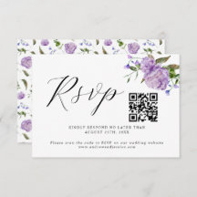 Placa RSVP de Código QR de Casamento Floral Roxo