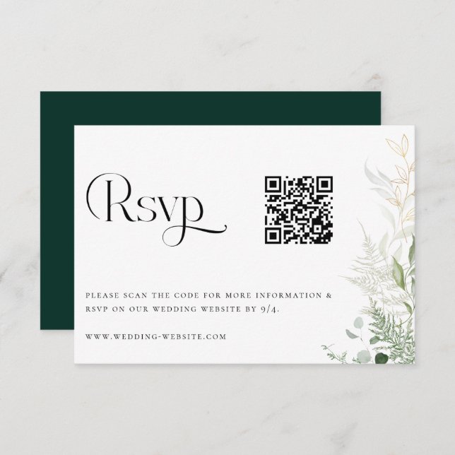 Placa RSVP de Código QR de Casamento Florestal Sel (Frente/Verso)