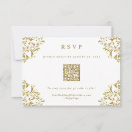 Placa RSVP de Código QR de Casamento vintage Doura