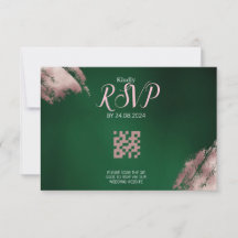 Placa RSVP de Código QR de Emerald Green e Rosa Do