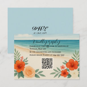 Placa RSVP de Código QR de Praia Floral Vibrante