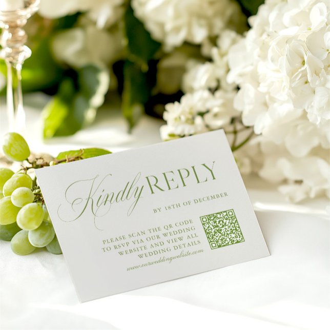 Placa RSVP de Código QR de Sage Verde e Beige Eleg (Elegant Sage Green & Beige QR Code RSVP Card)