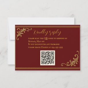 Placa RSVP de Código QR Emboscada em Forma Vermelh