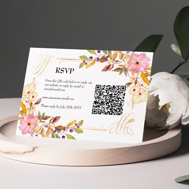Placa Rsvp de Código QR Floral primavera (Criador carregado)