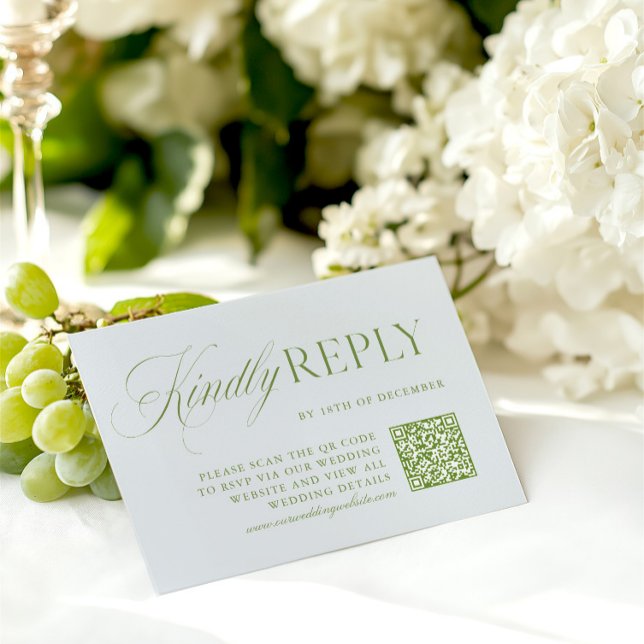 Placa RSVP de Código QR Verde e Azul do Sage Elega (Elegant Sage Green & Blue QR Code RSVP Card)