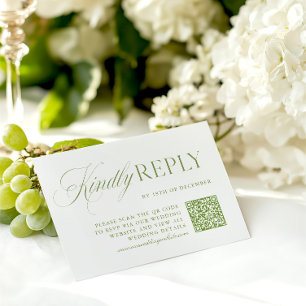 Placa RSVP de Código QR Verde e Branco Elegante