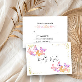 Placa RSVP de Confetti Dourada Rosa , borboleta Cé