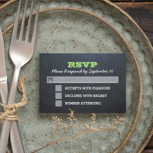 Placa RSVP de Confirmação Verde do Quadro Chalkboa