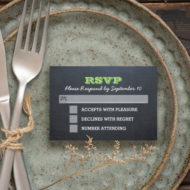 Placa RSVP de Confirmação Verde do Quadro Chalkboa (Criador carregado)