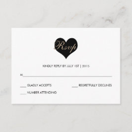 Placa RSVP de Coração Branco e Preto Moderno