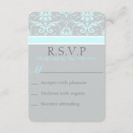 Placa RSVP de Damasco Azul Elegante