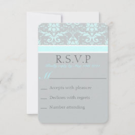 Placa RSVP de Damasco Azul Elegante
