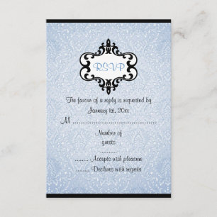 Placa RSVP de Damasco para Chic Azul e Preto Elega