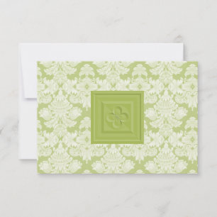 Placa RSVP de Damasco Verde com Cruz ou Quatrefoil