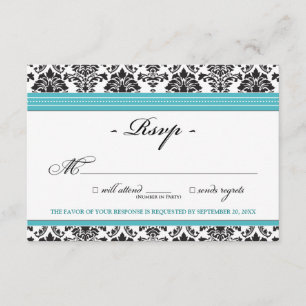 Placa RSVP de Damask Elegante (aqua)
