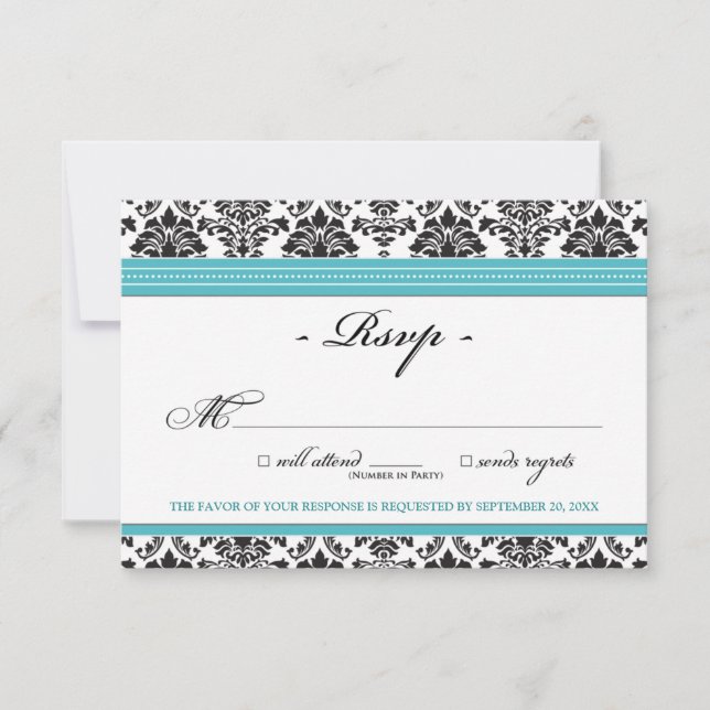 Placa RSVP de Damask Elegante (aqua) (Frente)
