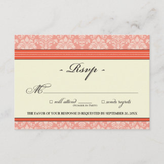 Placa RSVP de Damask Elegante (coral)