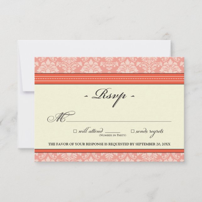 Placa RSVP de Damask Elegante (coral) (Frente)