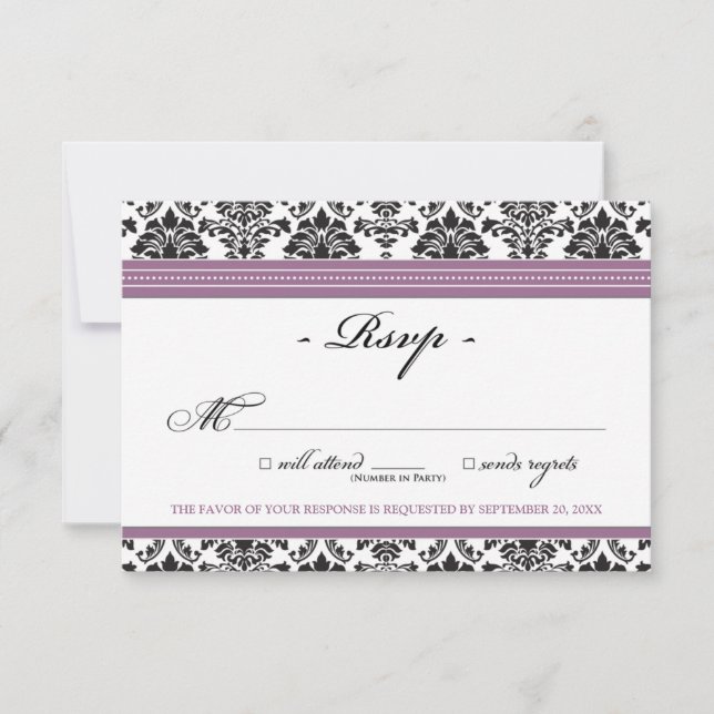 Placa RSVP de Damask Elegante (lavanda) (Frente)