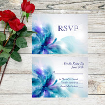 Placa RSVP de Design Floral abstrato azul e roxa