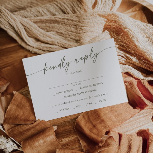 Placa RSVP de Escolha de Menu Branco e Verde Boho (Criador carregado)