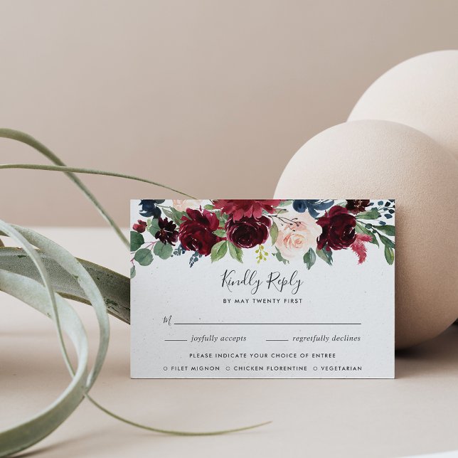 Placa RSVP de Escolha de Refeição de Bloom Radiant (Criador carregado)