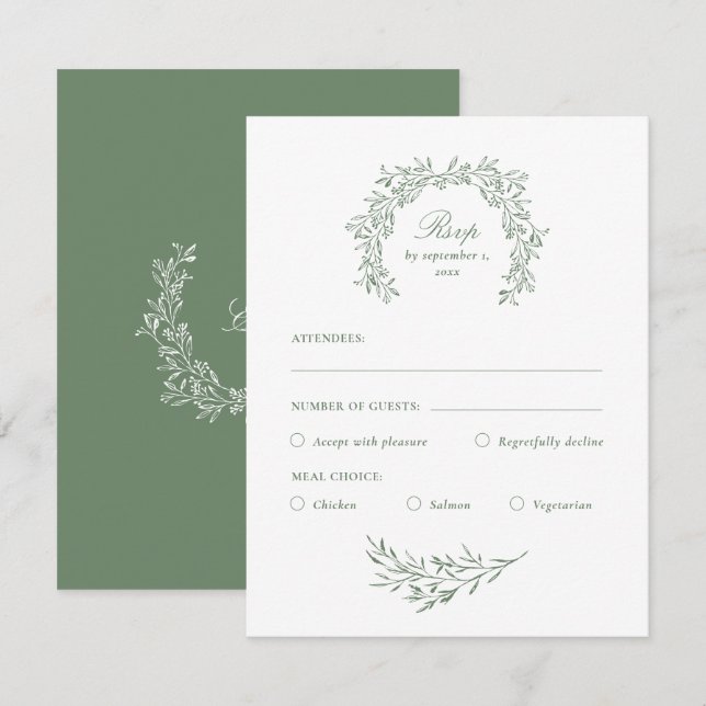 Placa RSVP de escolha de refeição verde do na moda (Frente/Verso)