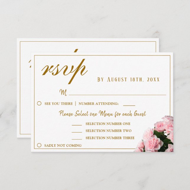 Placa RSVP de Escolha do Menu de Casamento Floral  (Frente/Verso)