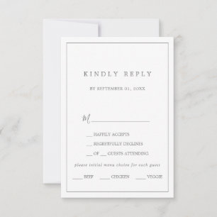 Placa RSVP de Escolha do Menu de Tipografia Silver