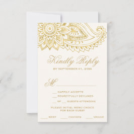 Placa RSVP de Escolha do Menu Dourado do Paisley I