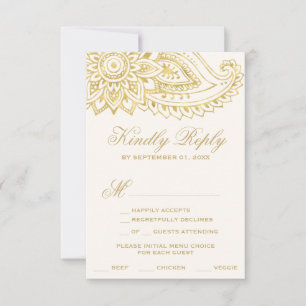 Placa RSVP de Escolha do Menu Dourado do Paisley I