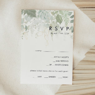 Placa RSVP de Escolha do Menu Folha Dourada e Gree