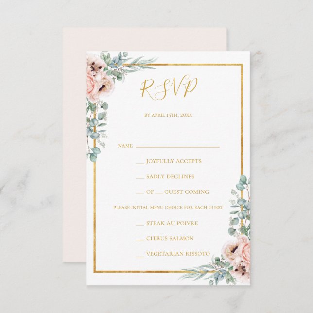Placa RSVP de Escolha do Menu Pastel Floral do Blu (Frente/Verso)