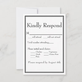 Placa RSVP de Escolha Mínima de Refeição Branca Mo