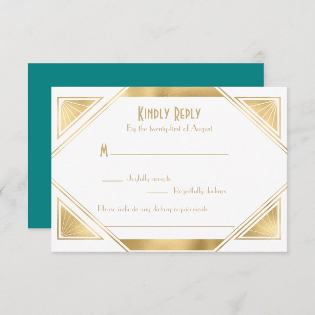 Placa RSVP de Excelente chic Elegante Gatsby Art D (Frente/Verso)