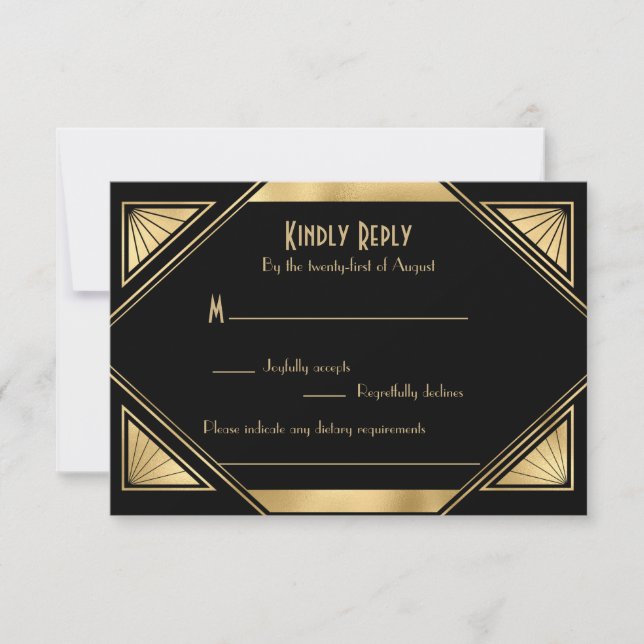 Placa RSVP de Excelente chic Elegante Gatsby Art D (Frente)