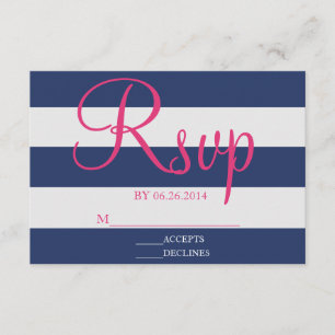 Placa RSVP de faixa rosa e azul marinho