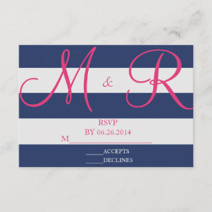 Placa RSVP de faixa rosa e azul marinho
