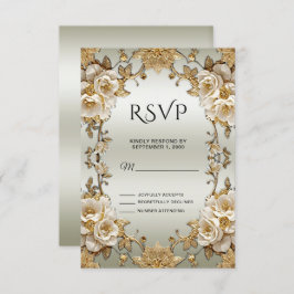 Placa RSVP de Flores Brancas do Ornamentado ouro