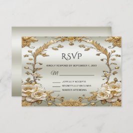Placa RSVP de Flores Brancas do Ornamentado ouro